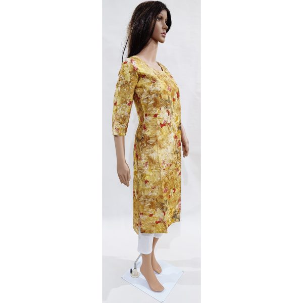 Women Rayon Kurta Gold Foil Inbuilt Padded Breast Cover Design 28