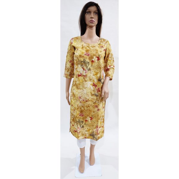 Women Rayon Kurta Gold Foil Inbuilt Padded Breast Cover Design 28 - Image 2